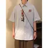 Verano Retro Americano Holgado de Moda Marca Bordado de Dibujos Animados Diseño Único Camisa de Manga Corta Tops para Hombres y Mujeres Camisas de Moda