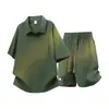 Traje de Dos Piezas Ultra Delgado y Fluido con Cuello Polo de Seda Hielo para Hombre, Nuevo Estilo de Verano Camiseta y Shorts, Conjunto Deportivo Casual y Versátil