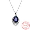S925 prata esterlina diamante azul gota de água pingente de topázio natural colar de cristal europeu e americano vintage jóias presentes por atacado