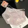 Braguitas de encaje satinado con perlas dulces estilo francés para mujer, huecas sexys de tiro bajo, algodón puro, entrepierna antibacteriana, bragas de triángulo cruzado