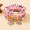Pulseira com Pingente de Coração Vazado Árvore da Vida Estilo Boêmio Multicamadas com Fio Elástico e Contas - Venda Quente Transfronteiriça