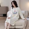 Bonito Camisón de Manga Larga para Mujer Nuevo Otoño Algodón Puro Cuello Redondo Pijama Dibujo Animado Niña Linda Vestido Ropa de Casa