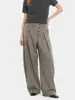 Pantalones anchos plisados de estilo retro americano de alta gama con botones, pantalones casuales unisex de pierna recta holgada para ir al trabajo