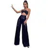 Pantalonas Longos de Lantejoulas Moda Europeia e Americana Cintura Alta Calças de Pernas Largas Femininas Caimento Fluido Verão Finos Casuais Calças-Saia Emagrecedoras Respiráveis