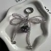 Colgante de Fresa con Pedrería de Alta Gama Cadena para Teléfono Lazo Cordón con Perlas de Cristal Llavero para Bolso Separador
