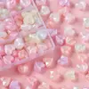 Contas Redondas Luminosas com Pó Dourado Facetado de Acrílico, Contas de Coração, Contas Perfuradas em Formato de Lentilha para Corrente de Celular Chaveiro DIY Feito à Mão