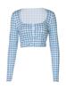 Roupas Femininas Europeias e Americanas Mais Vendidas Moda Verão 2025 Cardigã com Estampa Xadrez Manga Longa Botões Slim Camiseta Comércio Exterior Atacado