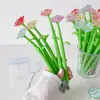 Caneta esferográfica neutra estilo cartoon feminino com flores de rosa artificiais e refis substituíveis, adequada para journaling, presente de Dia dos Namorados para estudantes