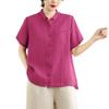 Fotos Reales Camisa de Algodón y Lino 2026 Verano Nueva Camisa con Solapa Pequeña Top Casual Versátil para Mujer Corte Holgado