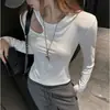 Top de capa base De Rong para mujer Primavera/Otoño 2026, Cuello asimétrico calado, Corte relajado, Adelgazante y favorecedor de la figura, Camiseta de manga larga adecuada para usar como prenda exterior