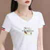 Comercio Exterior Transfronterizo Comercio Exterior 2026 Nuevo Producto Camiseta Blanca de Manga Corta con Cuello en V Bordado de Corazón para Mujer Top Casual Ropa para Mamá