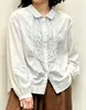 Camisa de manga larga de gasa de algodón de doble capa para mujer, suave, artística, versátil, top de corte holgado, camisa casual con flecos, venta al por mayor de ropa para mujer