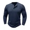 Camiseta de manga larga para hombre de comercio exterior transfronterizo de Amazon, camisa de algodón para hombre, camiseta con forro Henley para hombre europeo y americano.