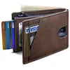 Cartera para Tarjetas de Cuero Genuino para Hombre de Gran Capacidad, Estilo Vertical Ultra-Delgado Simple con Ranuras Múltiples para Tarjetas y Portatarjetas con Pop-Up RFID Anti-Robo