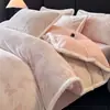 Juego de Cuatro Piezas de Terciopelo de Leche Francés en Relieve para Invierno Estilo Princesa Funda Nórdica Engrosada Sábana Ajustada para Dormitorio Principal Sábana de Cama Ropa de Cama