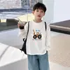 Camiseta de manga larga para niño, 100% algodón, top elegante de cuello redondo holgado para niños, camiseta de moda para niños mayores