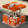 Caja de embalaje transparente para pastel de cumpleaños 6 4 pulgadas 4 seis ocho ocho diez 10 elevación 12 cintura sellar caja de embalaje naranja