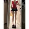 Shorts Jeans Preto de Cintura Baixa com Design de Nicho para Mulheres, Novo Estilo Primavera 2026, Hot Pants Bodycon Sexy com Tachas