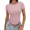 2026 Verano Casual Versátil Ajustado Cuello Redondo Alto Camiseta Manga Corta Corte Delgado Chica Caliente Top Europeo Americano