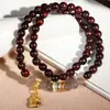 Pulsera Vintage de Doble Círculo con Estrella Dorada y Palo de Rosa, Pulsera de Secuoya para el Año de Nacimiento, Versátil Accesorio de Mano de Nuevo Estilo Chino, Pulsera de Madera DIY