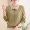 Nueva colección de otoño 2026 de mamá: suéter de punto elegante, fino, con cuello, capa base de manga larga para mujeres de mediana edad y mayores