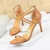 Suela de Goma Estilo Europeo y Americano Modernas Zapatos de Mujer para Banquetes Tacón Alto Tacón Fino Punta Abierta Charol Tira Cruzada Sexy Sandalias de Tienda Nocturna