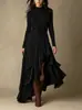 Colección nueva de primavera y otoño para mujer transfronteriza europea y americana 2026: elegante vestido de un solo color, de manga larga, asimétrico, con volantes, de longitud media