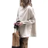 Camisa de Lino Irregular de Manga Larga Retro para Mujer, Camisa Base Versátil Casual de Primavera, Camisa Pulóver de Diseño Moderno