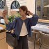 Outono e Inverno Novo Coreano Dongdaemun 24 Novo Versátil Fino Solto Elegante Casual Curto Casaco para Mulheres Verde Azul