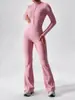 Bodysuit de Yoga de Manga Larga con Cremallera, Estilo Nuevo Transfronterizo Europeo y Americano, Sensación de Segunda Piel, Con Felpa, Adelgazante, Fitness, Pantalones de Campana, Chica Popular
