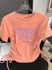 Camiseta de Algodón Puro de Cuello Redondo con Manga Corta en el Hombro Derecho para Mujer Verano 2025 Nuevo Estilo Sexy Puro Lujurioso Estilo Cintura Ajustada Top