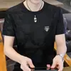 Fabricante Direto Camiseta Masculina Casual Elegante de Seda Gelada Jacquard de Alta Densidade Gola Redonda Manga Curta Tendência