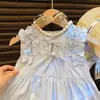 Vestido para niña 2024 Verano Vestido de Princesa con Volantes Lazo Nuevo Estilo Infantil Falda Moda Ropa Infantil
