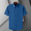 Camisa Masculina de Manga Curta, Camisa Elástica de Seda Gelada, Camisa Profissional para o Trabalho, Camisa Branca para Casamento, Camisa Lisa de Meia Manga