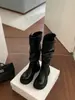 Botas plisadas apiladas estilo Grape Mom para mujer, uso bidireccional, botas largas plegables con tacones gruesos y suelas gruesas, botas de equitación por debajo de la rodilla