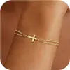 Pulsera con Colgante de Cruz de Comercio Exterior Estilo Simple Nuevo Moda Versátil para el Trabajo Cadena de Muñeca en Capas Para Mujer