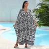 Nuevo Vestido Largo Holgado de Rayón Estampado Estilo Europeo y Americano para Vacaciones Tallas Grandes Cubrebikini para Mujer