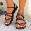 Zapatos de Mujer de Talla Grande Nuevos Transfronterizos Chancla Hebilla Romana Planos Correa Cruzada Playa Sandalia de Mujer Estación Independiente
