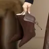 Botines cortos de punta fina para mujer tacón fino 2026 estilo coreano otoño e invierno nuevo temperamento botines cortos de tacón alto piel esmerilada empalme botas color nude
