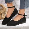 Sapatos de camada única para mulheres Primavera e Outono Novo plus size dedo do pé redondo boca rasa cunha cinta moda confortável mãe sapatos em estoque atacado