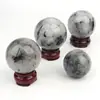Adornos de Bola de Cristal para Cabello Negro Natural Piedra Cruda Turmalina Negra Pulida Bola de Piedra Energética Adornos de Decoración para Escritorio del Hogar