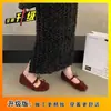 Sapatos de Lã Quadrados e de Boca Rasa para Mulheres 2026 Primavera e Verão Novos Estilo Coreano Laço Francês Sapatos Planos Mary Jane