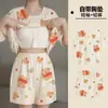 Pijama de Verano con Almohadillas para el Pecho para Mujer, Delgado de Celebridad de Internet de Manga Corta y Pantalones Cortos, Dibujos Animados Lindo Popular para Estudiante Femenina Ropa de Casa