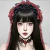 Diadema de lazo para mujer estilo Gótico Lolita europeo y americano, gargantilla de encaje, cadena para la clavícula, tocado oscuro y retro