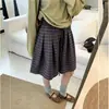 Nicho coreano! Calças Capri de Cadarço Estilo Retrô Outono 2026 Xadrez Literário Mori Girl