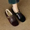 Zapatos Mary Jane Retro de Camelia para Mujer 2026 Nuevo Estilo de Invierno Suela Plana Boca Baja Versátiles Punta Redonda Con Felpa Cálidos Zapatos de Piel