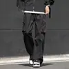 Calças Cargo Masculinas Estilo Japonês Casuais Tendência Bolso Grande High Street Versáteis Cordão Largas Calças de Perna Larga Retrô Americano
