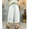 Calças tipo lanterna de algodão e linho com cintura elástica, estilosas e versáteis, cintura elástica com cordão, calças cropped femininas que emagrecem para o verão