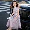2026 Nuevo Vestido Cheongsam de Verano para Niñas, Nuevo Estilo Chino Morado Estilo Nacional Conjunto de Dos Piezas Vestido de Princesa Floral