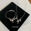 Conjunto de Colar e Pulseira com Pingente de Lua e Estrela de Zircônia Design de Nicho Corrente para Clavícula Acessório Exquisito Versátil